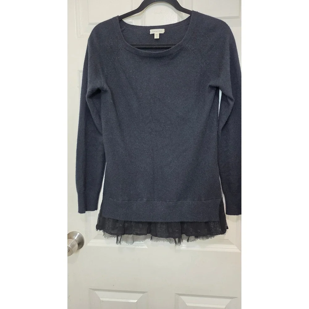 Garnet Hill Sweater Womens XS Black Cashmere Lace Hem Layered Knit Dark Grunge